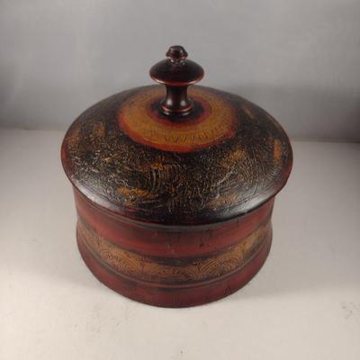 Round Covered Resin Trinket Box- Approx 8" in Diameter, 8" Tall