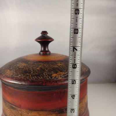 Round Covered Resin Trinket Box- Approx 8" in Diameter, 8" Tall