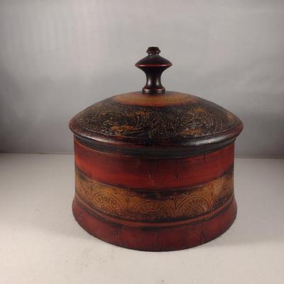 Round Covered Resin Trinket Box- Approx 8" in Diameter, 8" Tall