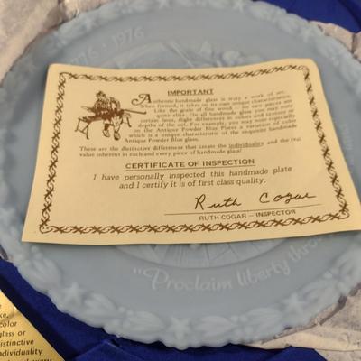Fenton 'Proclaim Liberty Throughout All the Land' Commemorative Plate in Antique Powder Blue- Approx 8" in Diameter