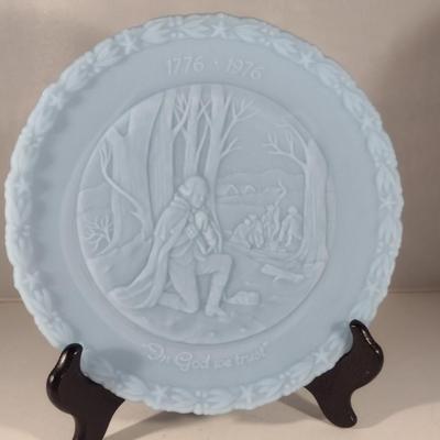 Fenton 'In God We Trust' Commemorative Plate in Antique Powder Blue- Approx 8" in Diameter