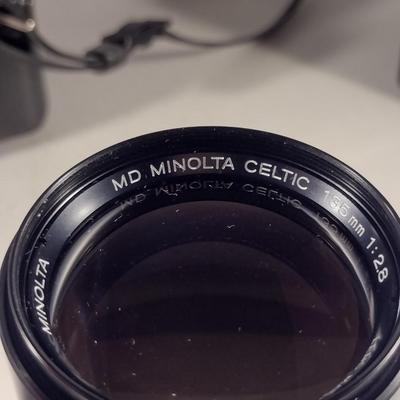 Minolta XG7 Camera with Celtic 135 mm 1:2.8 Lens, Auto 320 X Flash, and Carry Case