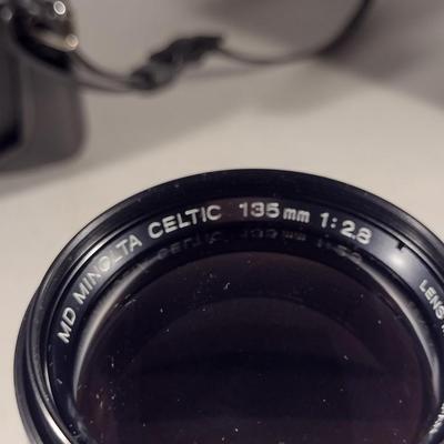 Minolta XG7 Camera with Celtic 135 mm 1:2.8 Lens, Auto 320 X Flash, and Carry Case