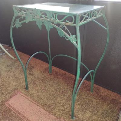 Metal Frame Patio Accent Table with Glass Top- Approx 13 1/2" x 9 3/4" x 21 1/2" Tall