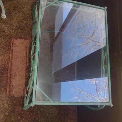 Metal Frame Patio Accent Table with Glass Top- Approx 13 1/2" x 9 3/4" x 21 1/2" Tall