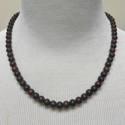 Vintage Dark Brown Wood-tone Bead Necklace 22"