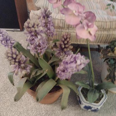 Collection of Artificial Flowers in Ceramic Pots