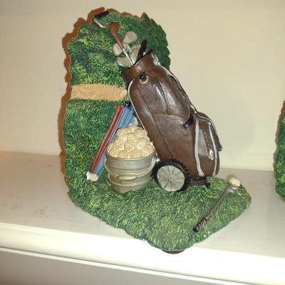 Pair of Golf Design Bookends- Approx 7" Tall
