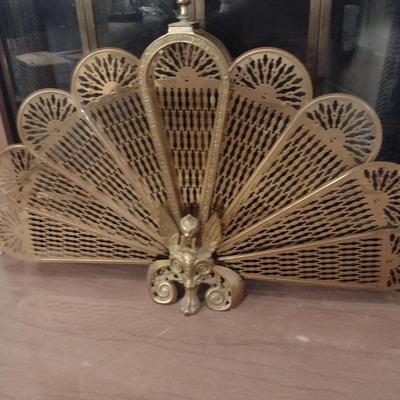 Brass Peacock Style Fireplace Screen- Approx 25 3/4" Tall