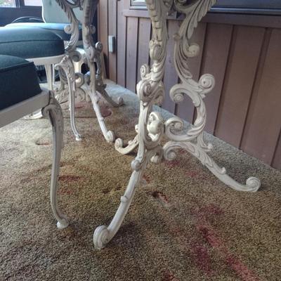 Dining Table and Six Chairs- Heavy Decorative Wrought Metal Base