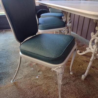 Dining Table and Six Chairs- Heavy Decorative Wrought Metal Base