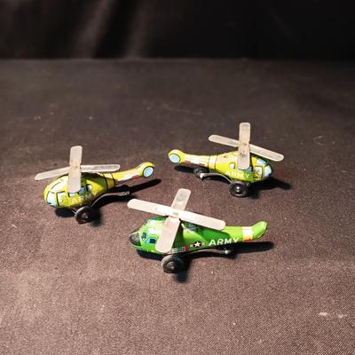 3 TIN LITHO TOY HELICOPTERS
