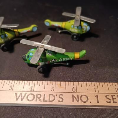 3 TIN LITHO TOY HELICOPTERS