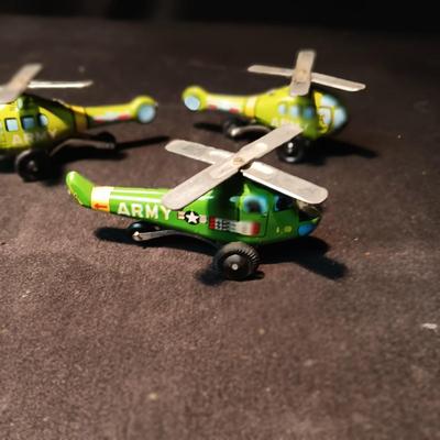 3 TIN LITHO TOY HELICOPTERS