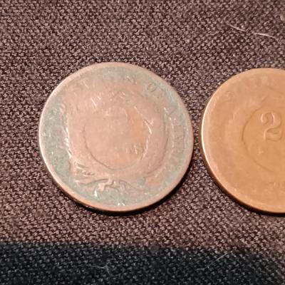 1865 AND ?? TWO CENT COINS