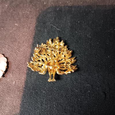 2 PEACOCK BROOCHES