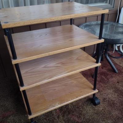 Wood and Metal Audio/Video Equipment Rack with Wheels- Approx 22" x 16" x 29" Tall