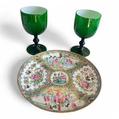 Set of 4 Italian Carlo Moretti Green Wine Glass, Murano Glass Green Goblet