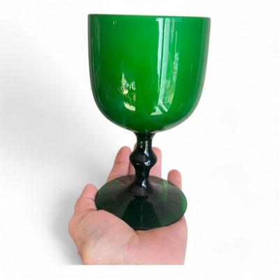 Set of 4 Italian Carlo Moretti Green Wine Glass, Murano Glass Green Goblet