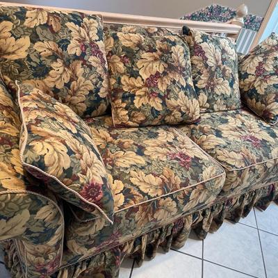 Friendship upholstery Co. Brown floral couch & matching chair