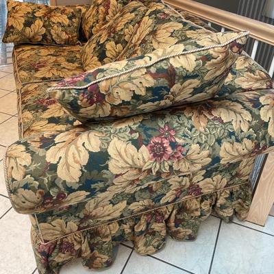 Friendship upholstery Co. Brown floral couch & matching chair
