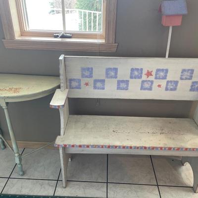 Bench with birdhouse and semi circle table