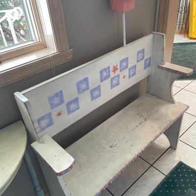 Bench with birdhouse and semi circle table
