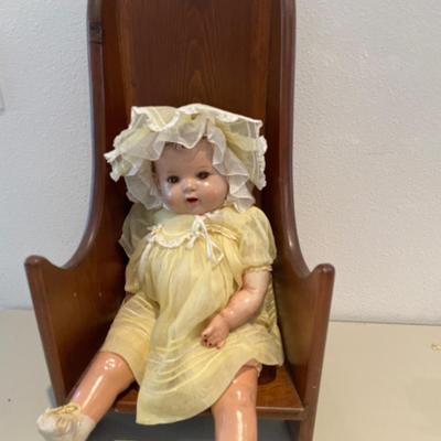 Wood doll and tall chair