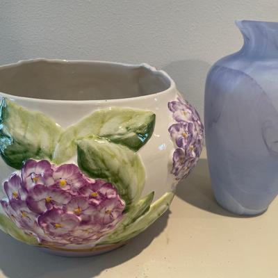 Large purple lilac pot by Jay Wilfred & Pier 1 purple vase