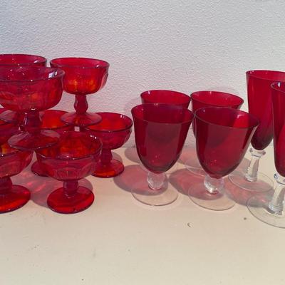Red glass sundae dishes and glasses