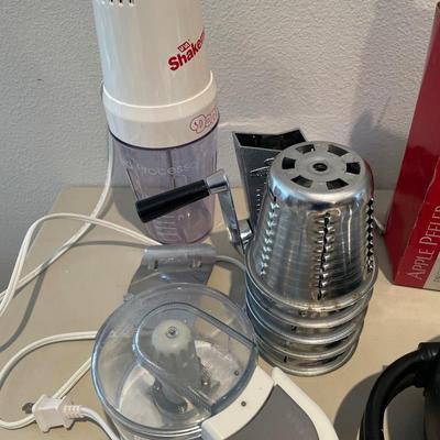 Shake maker, salad, spinner, waffle, iron, and apple