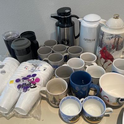Large coffee mug and carafe lot