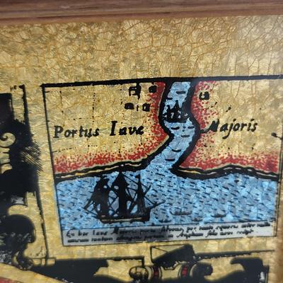 Foil Old World Expiditions Map Wood Frame