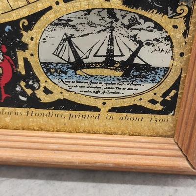 Foil Old World Expiditions Map Wood Frame