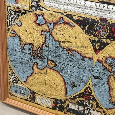 Foil Old World Expiditions Map Wood Frame