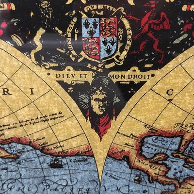 Foil Old World Expiditions Map Wood Frame