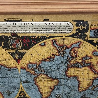 Foil Old World Expiditions Map Wood Frame