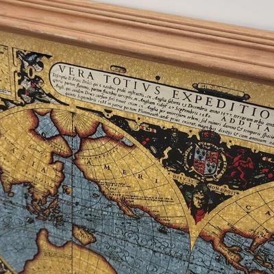 Foil Old World Expiditions Map Wood Frame