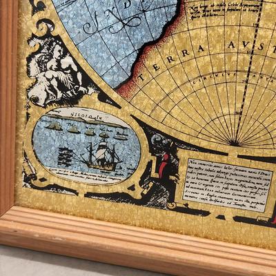 Foil Old World Expiditions Map Wood Frame