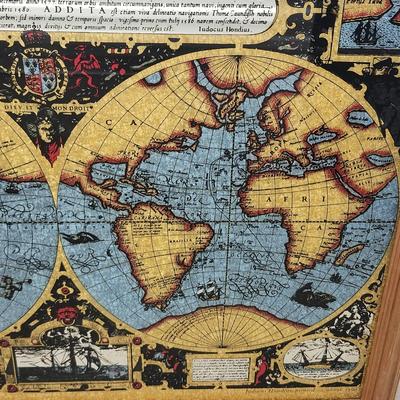 Foil Old World Expiditions Map Wood Frame