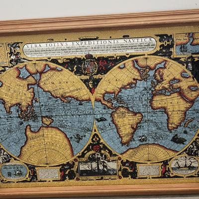 Foil Old World Expiditions Map Wood Frame