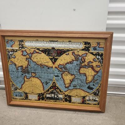 Foil Old World Expiditions Map Wood Frame