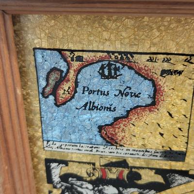 Foil Old World Expiditions Map Wood Frame