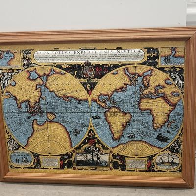 Foil Old World Expiditions Map Wood Frame