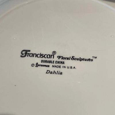 Franciscan plates, placeholder and frosted dessert glasses