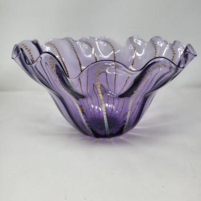 Signed M. Jordan 2008 Purple Ruffle Glass Bowl