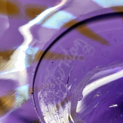 Signed M. Jordan 2008 Purple Ruffle Glass Bowl