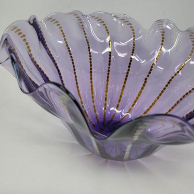 Signed M. Jordan 2008 Purple Ruffle Glass Bowl