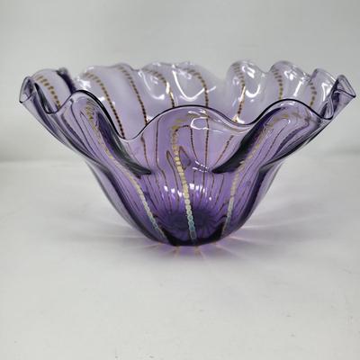 Signed M. Jordan 2008 Purple Ruffle Glass Bowl