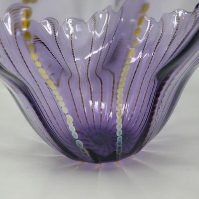 Signed M. Jordan 2008 Purple Ruffle Glass Bowl